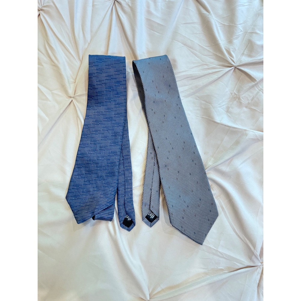 Lot of 2 DKNY Silk Neck Ties Blue Geometric Pattern Mens Business Formal Tie